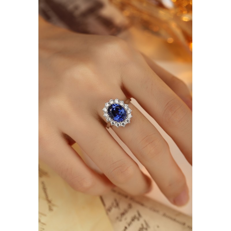Ruif Jewelry Classic Design PT950 Platinum 7.73ct Lab Grown Sapphire And 1.874ct Lab Grown Diamond Ring Wedding Bands