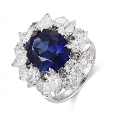 Ruif Jewelry Classic Design PT950 Platinum 8.94ct Lab Grown Sapphire And 4.659ct Lab Grown Diamond Ring Wedding Bands