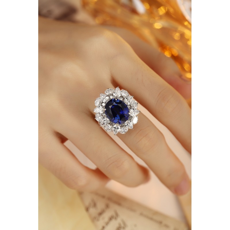 Ruif Jewelry Classic Design PT950 Platinum 8.94ct Lab Grown Sapphire And 4.659ct Lab Grown Diamond Ring Wedding Bands