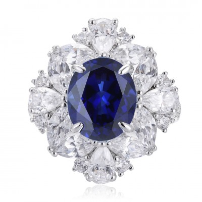 Ruif Jewelry Classic Design PT950 Platinum 5.345ct Lab Grown Sapphire And 3.289ct Lab Grown Diamond Ring Wedding Bands