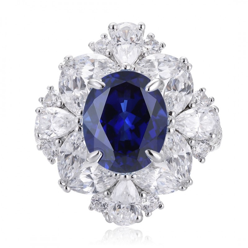 Ruif Jewelry Classic Design PT950 Platinum 5.345ct Lab Grown Sapphire And 3.289ct Lab Grown Diamond Ring Wedding Bands