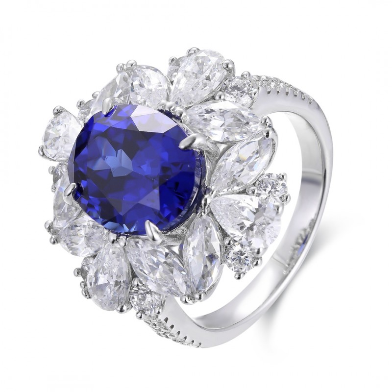 Ruif Jewelry Classic Design PT950 Platinum 5.345ct Lab Grown Sapphire And 3.289ct Lab Grown Diamond Ring Wedding Bands