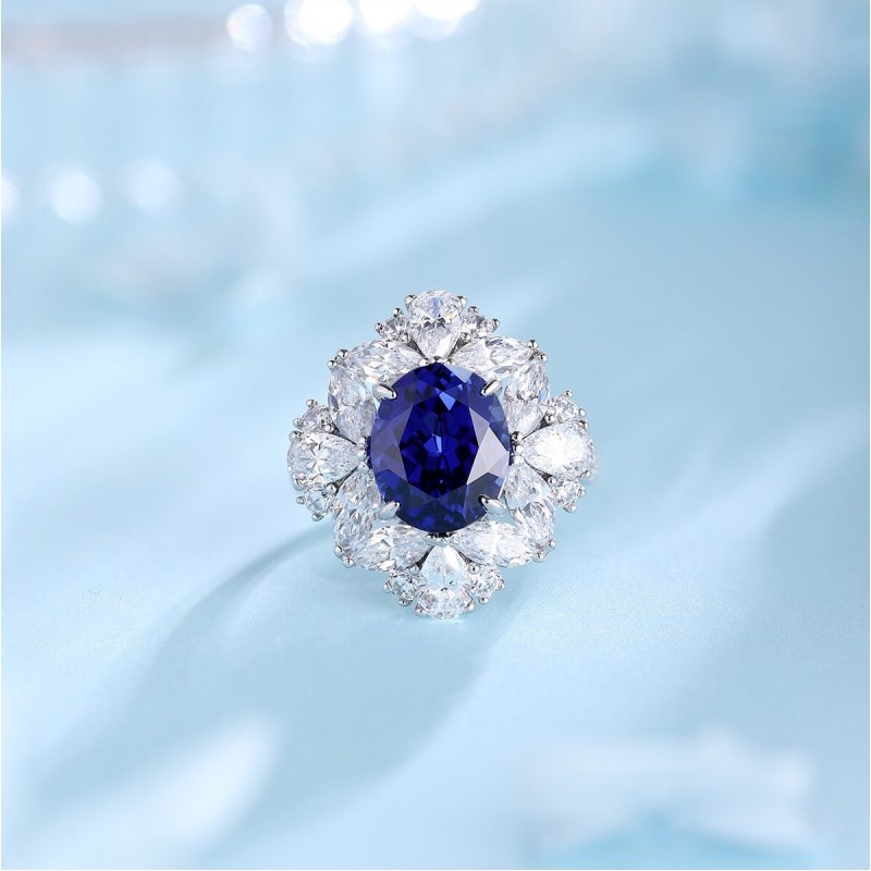Ruif Jewelry Classic Design PT950 Platinum 5.345ct Lab Grown Sapphire And 3.289ct Lab Grown Diamond Ring Wedding Bands