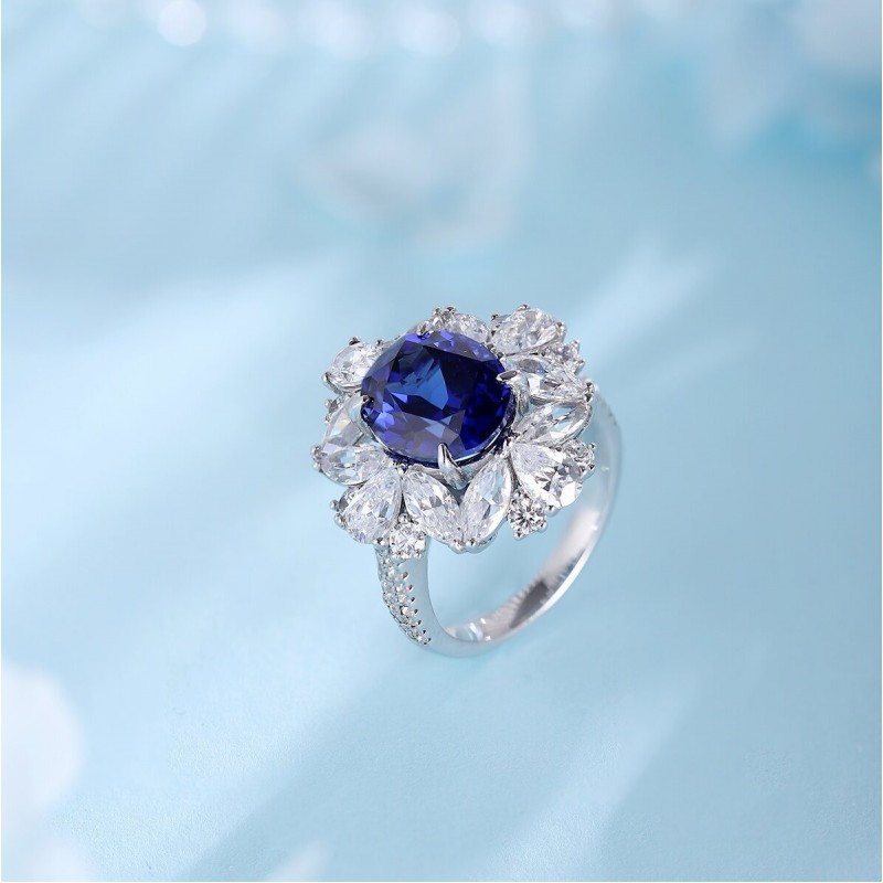 Ruif Jewelry Classic Design PT950 Platinum 5.345ct Lab Grown Sapphire And 3.289ct Lab Grown Diamond Ring Wedding Bands