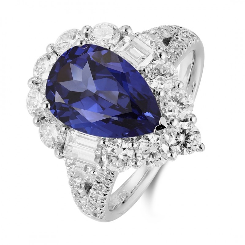 Ruif Jewelry Classic Design PT950 Platinum 3.98ct Lab Grown Sapphire And 2.089ct Lab Grown Diamond Ring Wedding Bands