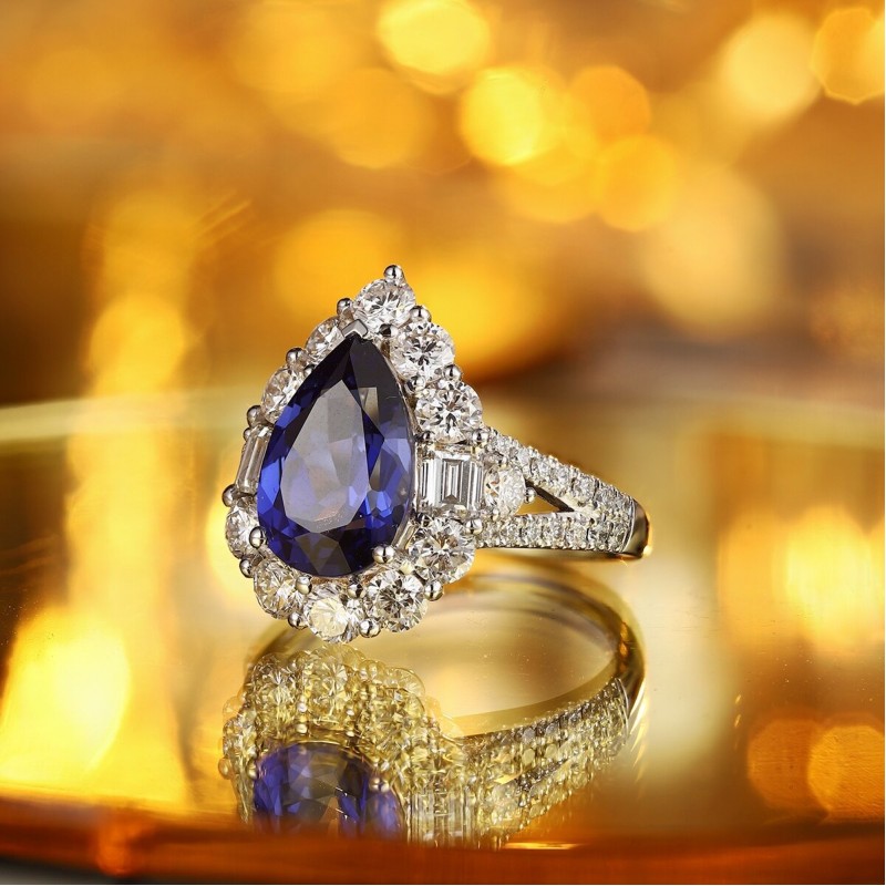 Ruif Jewelry Classic Design PT950 Platinum 3.98ct Lab Grown Sapphire And 2.089ct Lab Grown Diamond Ring Wedding Bands
