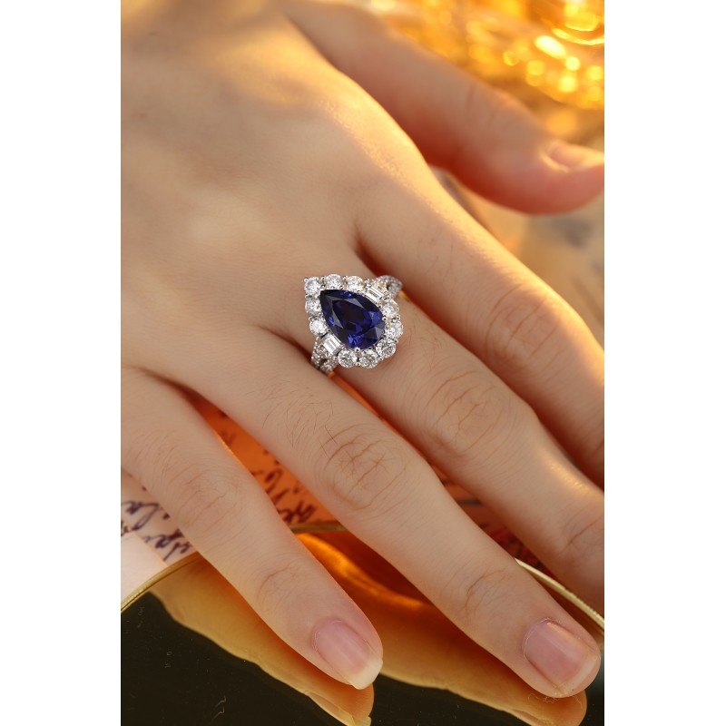 Ruif Jewelry Classic Design PT950 Platinum 3.98ct Lab Grown Sapphire And 2.089ct Lab Grown Diamond Ring Wedding Bands