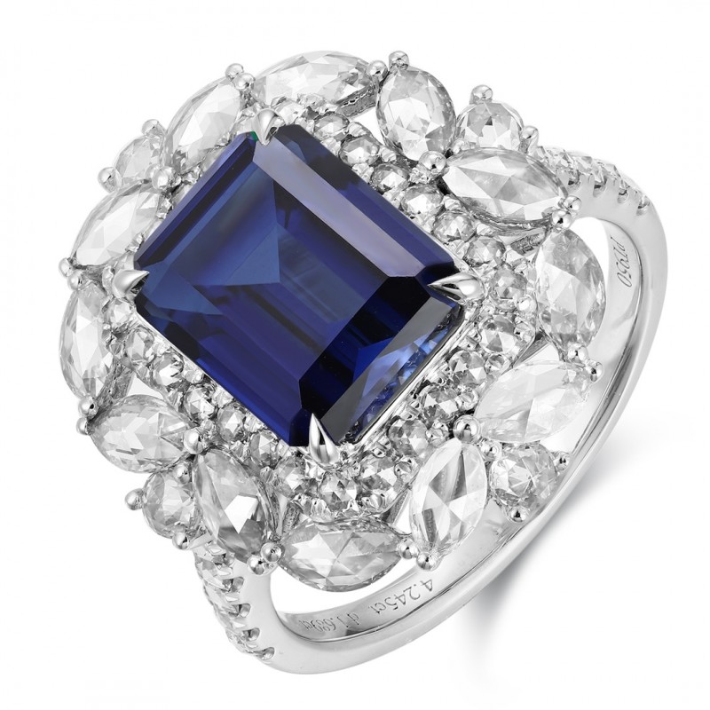 Ruif Jewelry Classic Design PT950 Platinum 4.56ct Lab Grown Sapphire And 1.689ct Lab Grown Diamond Ring Wedding Bands
