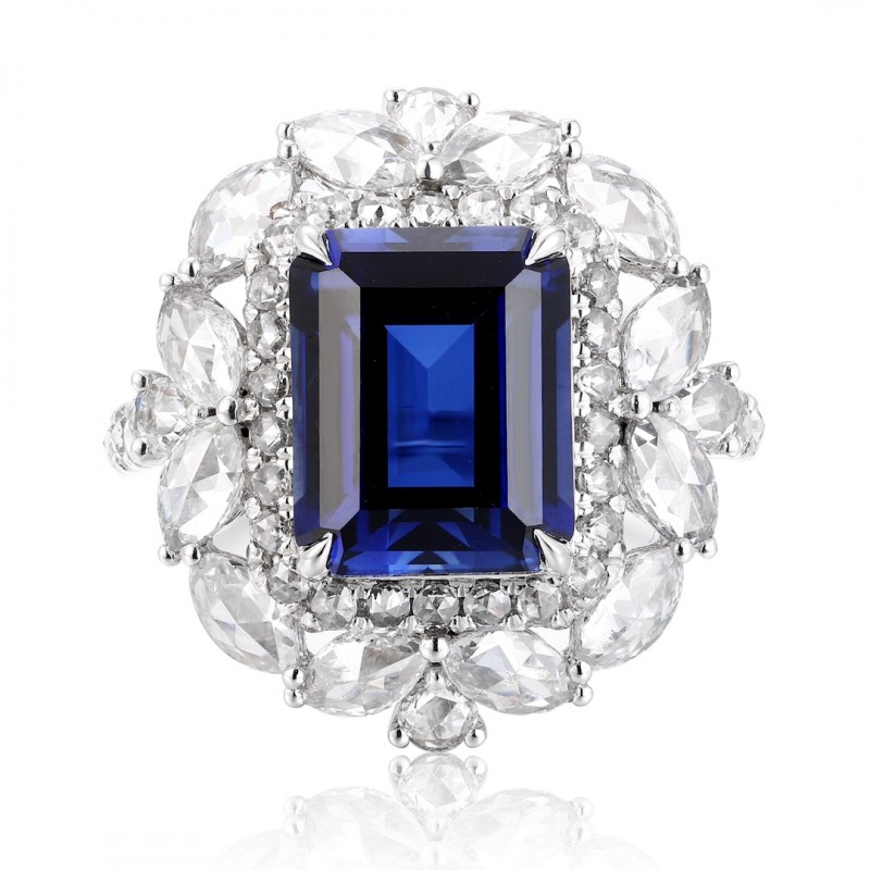 Ruif Jewelry Classic Design PT950 Platinum 4.56ct Lab Grown Sapphire And 1.689ct Lab Grown Diamond Ring Wedding Bands