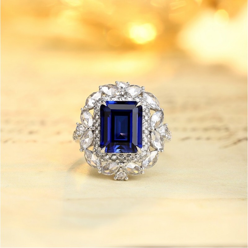 Ruif Jewelry Classic Design PT950 Platinum 4.56ct Lab Grown Sapphire And 1.689ct Lab Grown Diamond Ring Wedding Bands