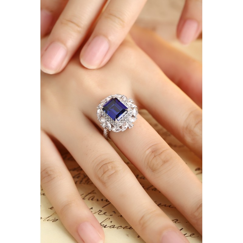 Ruif Jewelry Classic Design PT950 Platinum 4.56ct Lab Grown Sapphire And 1.689ct Lab Grown Diamond Ring Wedding Bands