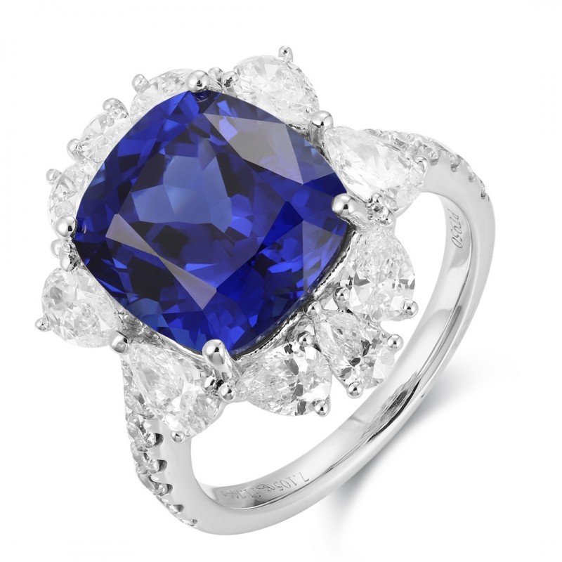 Ruif Jewelry Classic Design PT950 Platinum 7.24ct Lab Grown Sapphire And 1.744ct Lab Grown Diamond Ring Wedding Bands