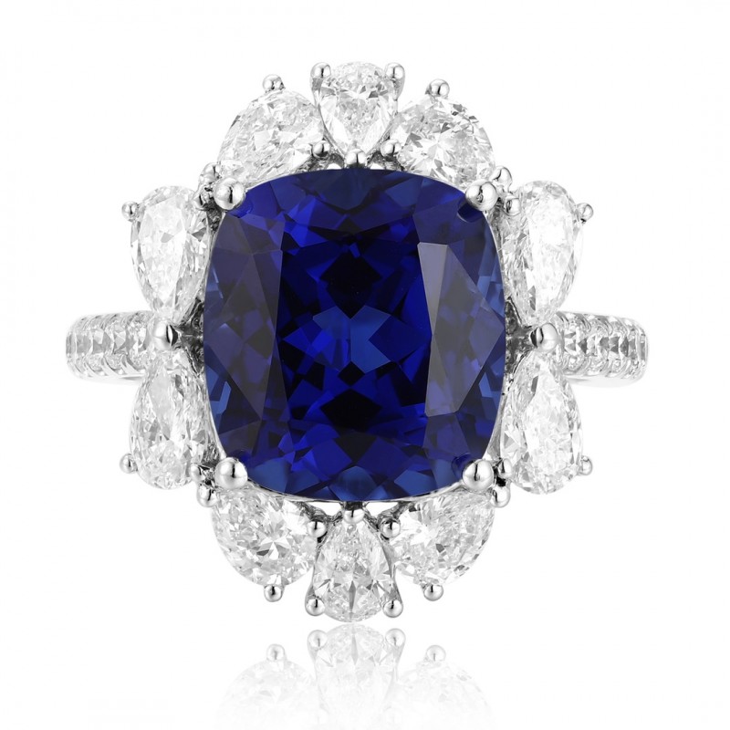 Ruif Jewelry Classic Design PT950 Platinum 7.24ct Lab Grown Sapphire And 1.744ct Lab Grown Diamond Ring Wedding Bands
