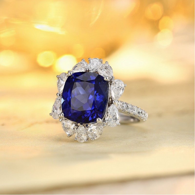Ruif Jewelry Classic Design PT950 Platinum 7.24ct Lab Grown Sapphire And 1.744ct Lab Grown Diamond Ring Wedding Bands