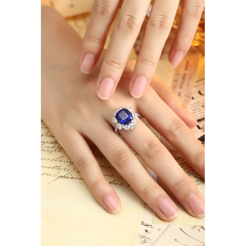 Ruif Jewelry Classic Design PT950 Platinum 7.24ct Lab Grown Sapphire And 1.744ct Lab Grown Diamond Ring Wedding Bands