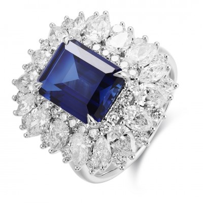 Ruif Jewelry Classic Design PT950 Platinum 4.4ct Lab Grown Sapphire And 2.935ct Lab Grown Diamond Ring Wedding Bands
