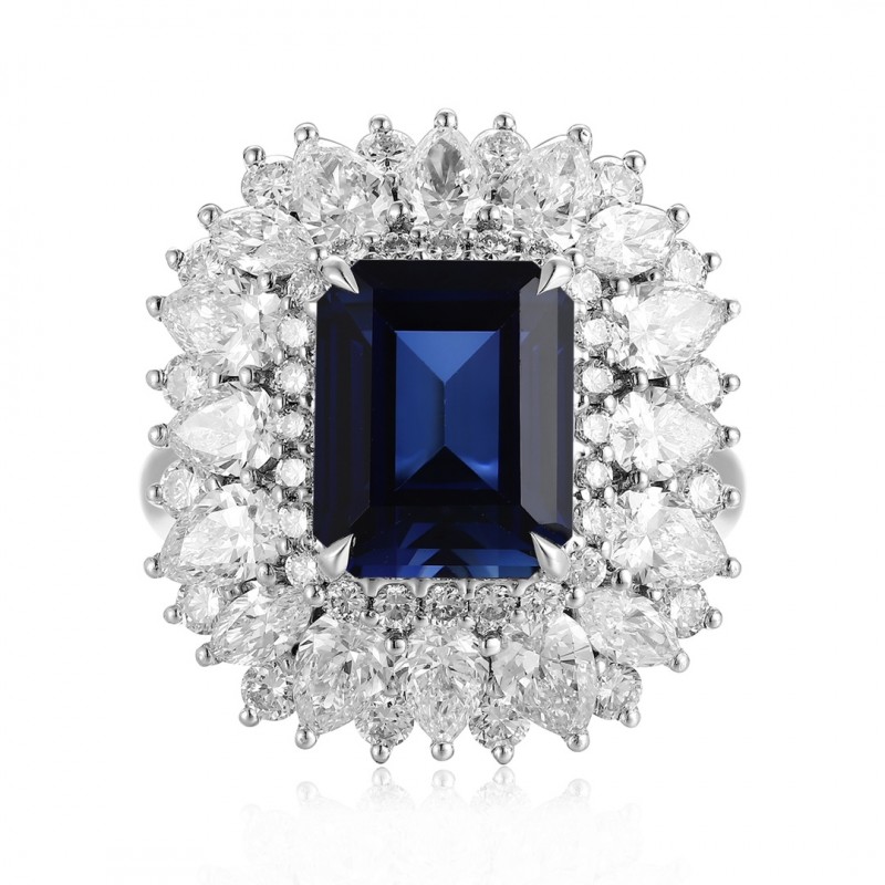 Ruif Jewelry Classic Design PT950 Platinum 4.4ct Lab Grown Sapphire And 2.935ct Lab Grown Diamond Ring Wedding Bands