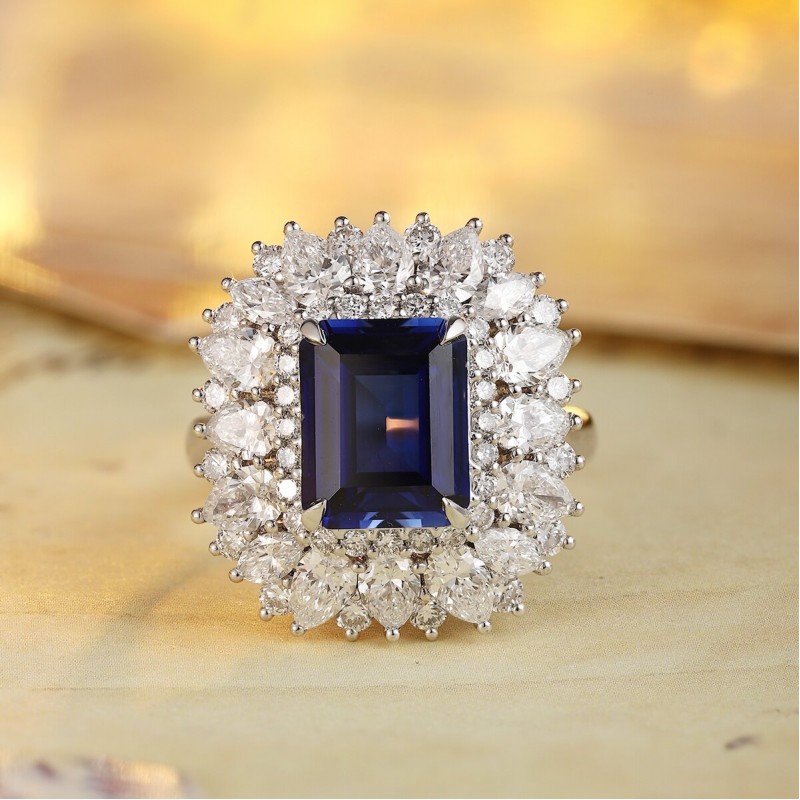Ruif Jewelry Classic Design PT950 Platinum 4.4ct Lab Grown Sapphire And 2.935ct Lab Grown Diamond Ring Wedding Bands