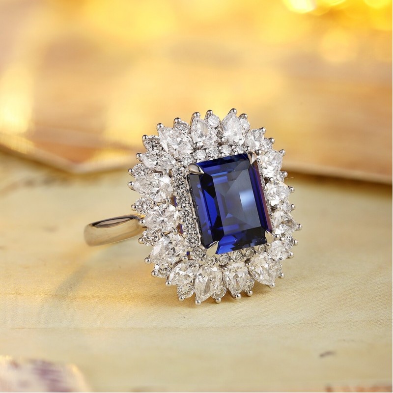 Ruif Jewelry Classic Design PT950 Platinum 4.4ct Lab Grown Sapphire And 2.935ct Lab Grown Diamond Ring Wedding Bands