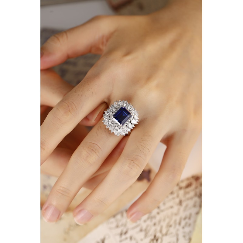 Ruif Jewelry Classic Design PT950 Platinum 4.4ct Lab Grown Sapphire And 2.935ct Lab Grown Diamond Ring Wedding Bands