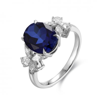 Ruif Jewelry Classic Design PT950 Platinum 3.94ct Lab Grown Sapphire And 0.597ct Lab Grown Diamond Ring Wedding Bands