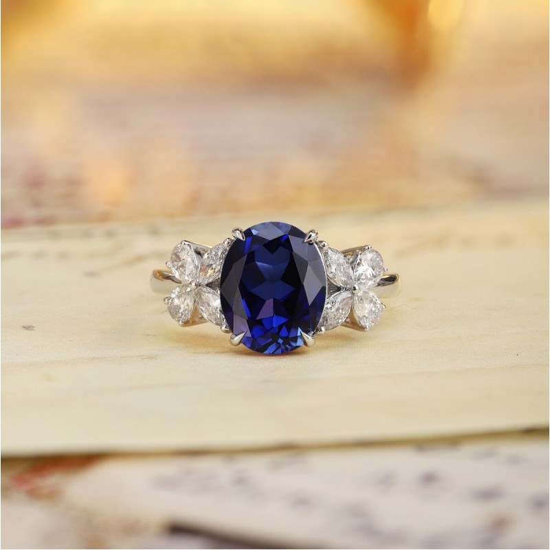 Ruif Jewelry Classic Design PT950 Platinum 3.94ct Lab Grown Sapphire And 0.597ct Lab Grown Diamond Ring Wedding Bands
