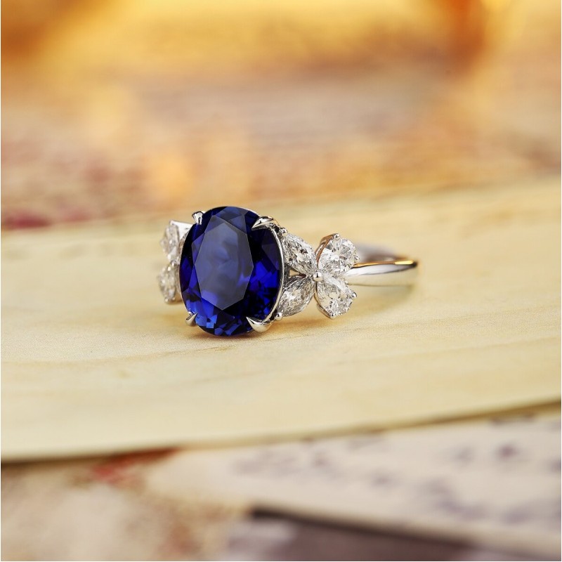 Ruif Jewelry Classic Design PT950 Platinum 3.94ct Lab Grown Sapphire And 0.597ct Lab Grown Diamond Ring Wedding Bands