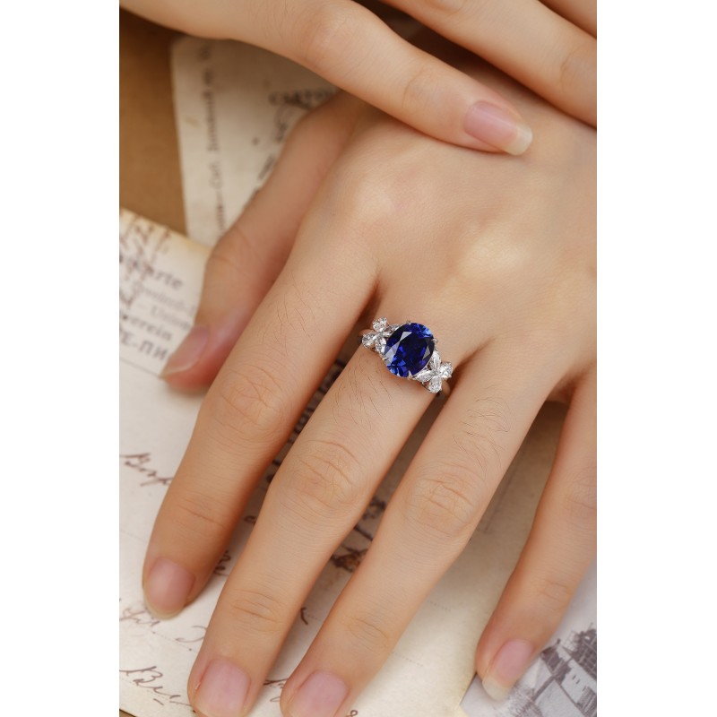 Ruif Jewelry Classic Design PT950 Platinum 3.94ct Lab Grown Sapphire And 0.597ct Lab Grown Diamond Ring Wedding Bands