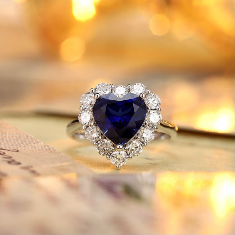 Ruif Jewelry Classic Design PT950 Platinum 3.72ct Lab Grown Sapphire And 1.172ct Lab Grown Diamond Ring Wedding Bands