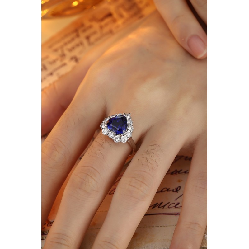 Ruif Jewelry Classic Design PT950 Platinum 3.72ct Lab Grown Sapphire And 1.172ct Lab Grown Diamond Ring Wedding Bands