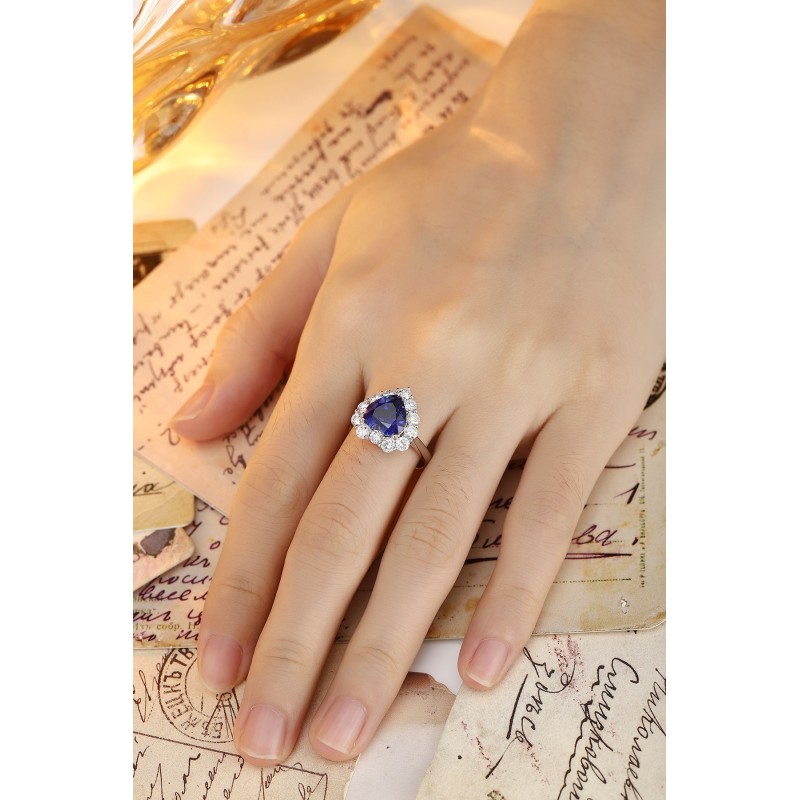 Ruif Jewelry Classic Design PT950 Platinum 3.72ct Lab Grown Sapphire And 1.172ct Lab Grown Diamond Ring Wedding Bands