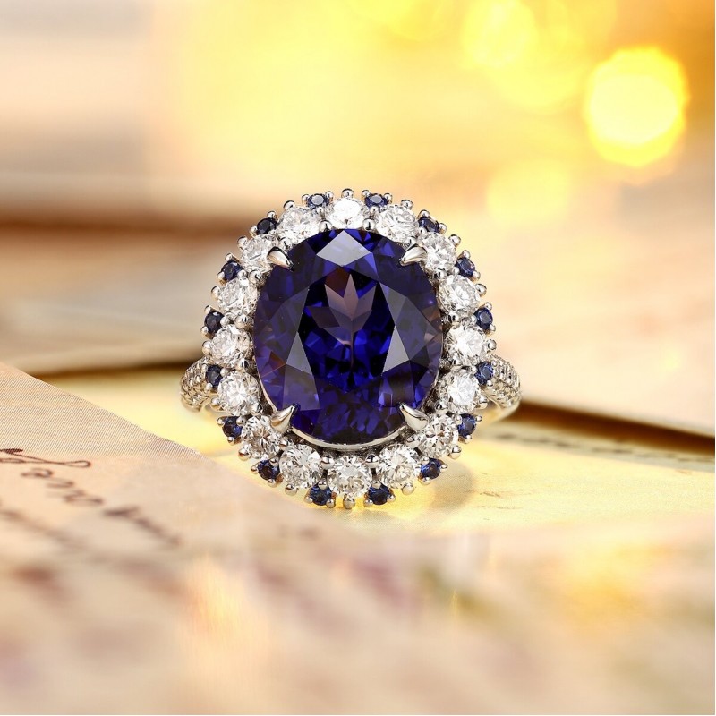 Ruif Jewelry Classic Design PT950 Platinum 8.23ct Lab Grown Sapphire And 1.638ct Lab Grown Diamond Ring Wedding Bands