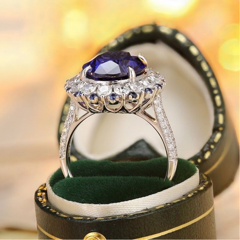 Ruif Jewelry Classic Design PT950 Platinum 8.23ct Lab Grown Sapphire And 1.638ct Lab Grown Diamond Ring Wedding Bands