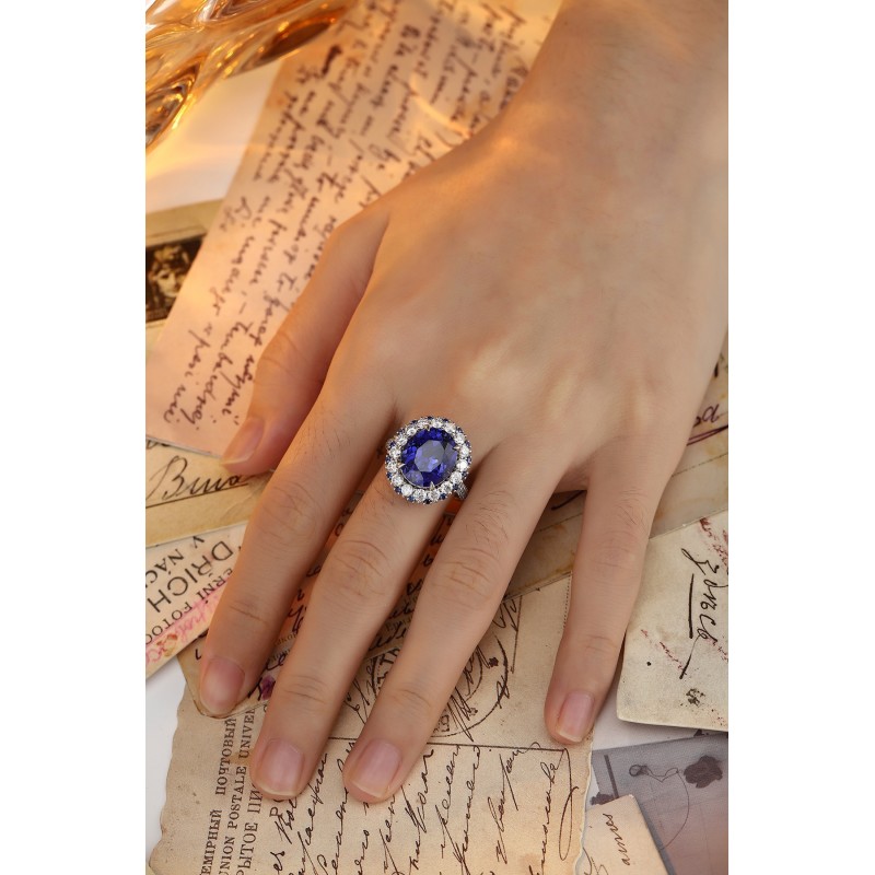 Ruif Jewelry Classic Design PT950 Platinum 8.23ct Lab Grown Sapphire And 1.638ct Lab Grown Diamond Ring Wedding Bands