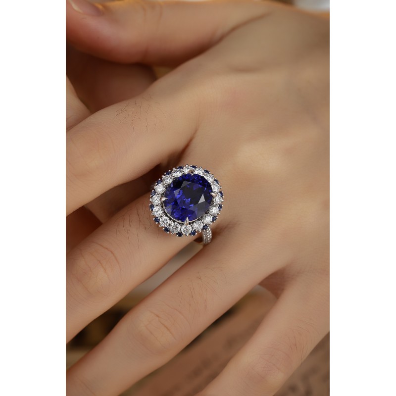 Ruif Jewelry Classic Design PT950 Platinum 8.23ct Lab Grown Sapphire And 1.638ct Lab Grown Diamond Ring Wedding Bands