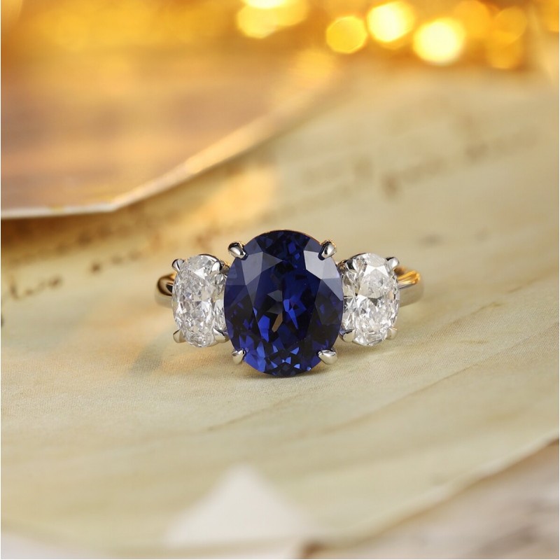 Ruif Jewelry Classic Design PT950 Platinum 5.29ct Lab Grown Sapphire And 1.346ct Lab Grown Diamond Ring Wedding Bands