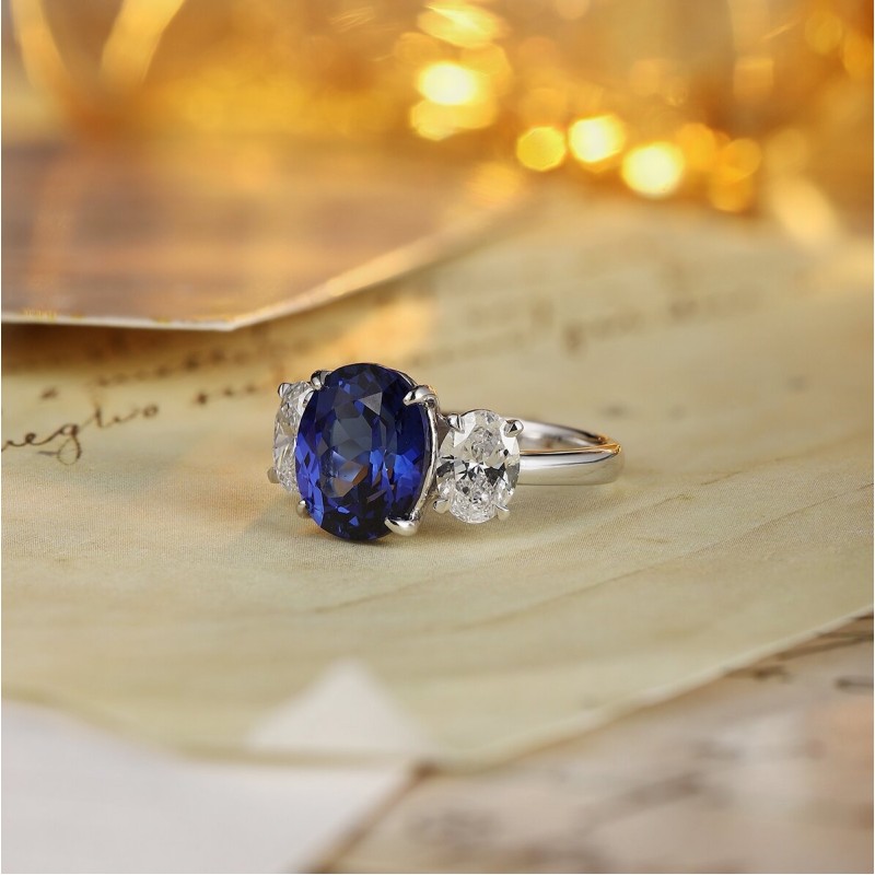 Ruif Jewelry Classic Design PT950 Platinum 5.29ct Lab Grown Sapphire And 1.346ct Lab Grown Diamond Ring Wedding Bands