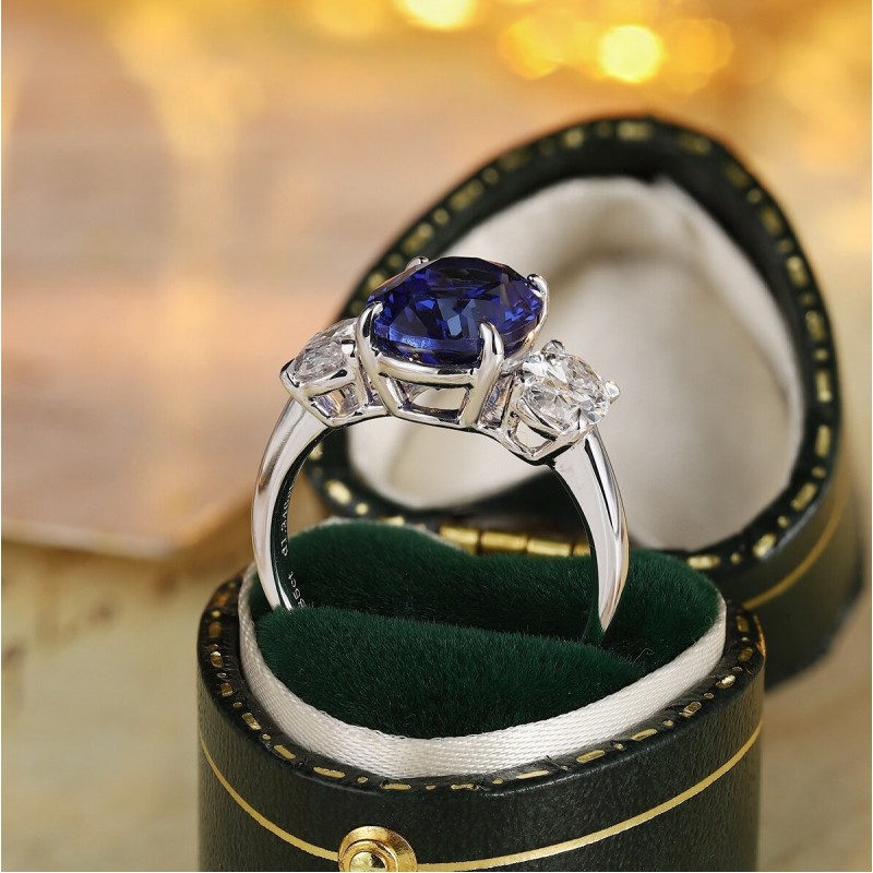 Ruif Jewelry Classic Design PT950 Platinum 5.29ct Lab Grown Sapphire And 1.346ct Lab Grown Diamond Ring Wedding Bands