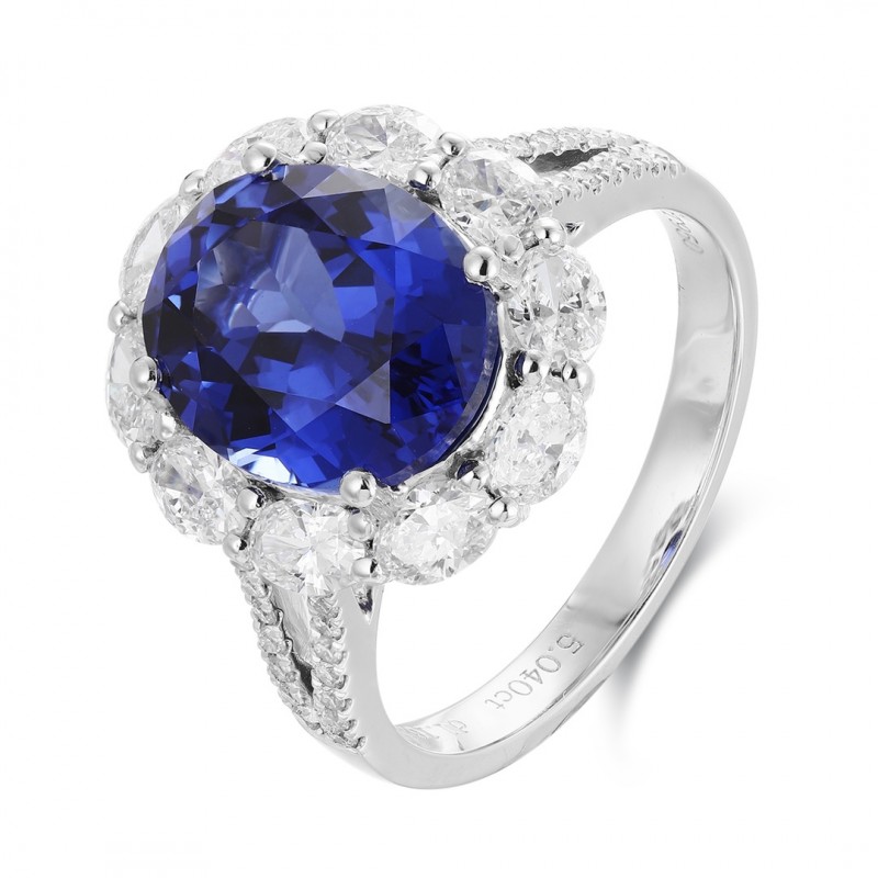 Ruif Jewelry Classic Design PT950 Platinum 5.04ct Lab Grown Sapphire And 1.162ct Lab Grown Diamond Ring Wedding Bands