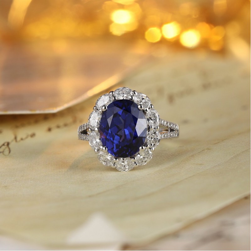 Ruif Jewelry Classic Design PT950 Platinum 5.04ct Lab Grown Sapphire And 1.162ct Lab Grown Diamond Ring Wedding Bands