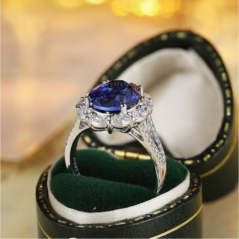 Ruif Jewelry Classic Design PT950 Platinum 5.04ct Lab Grown Sapphire And 1.162ct Lab Grown Diamond Ring Wedding Bands