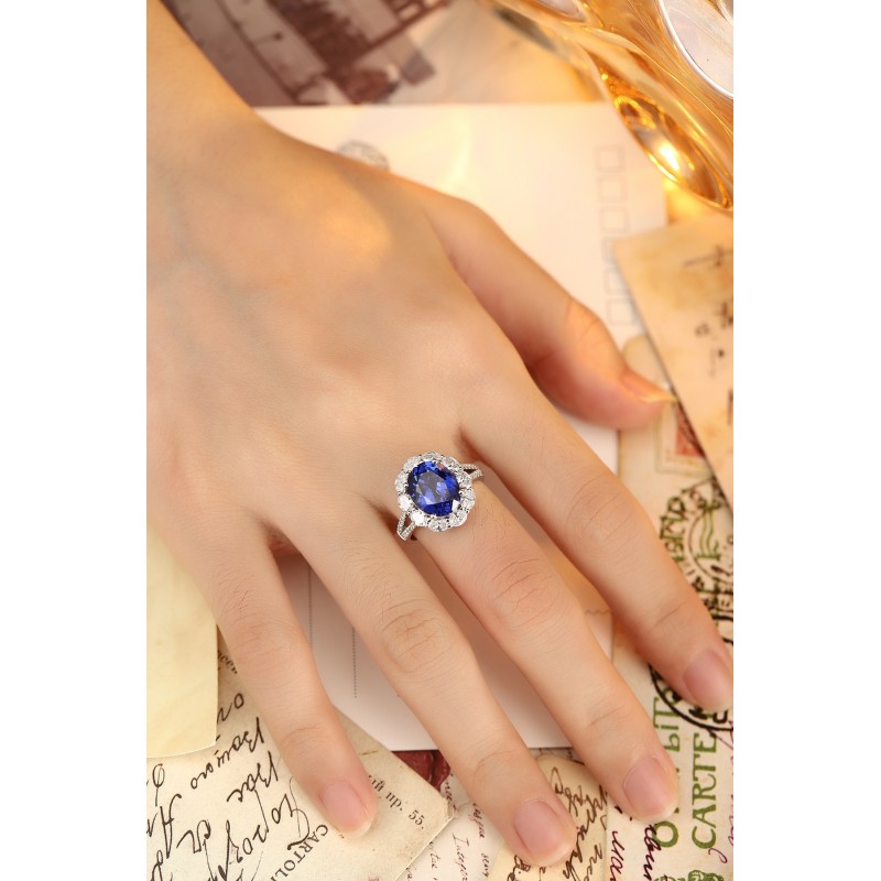 Ruif Jewelry Classic Design PT950 Platinum 5.04ct Lab Grown Sapphire And 1.162ct Lab Grown Diamond Ring Wedding Bands