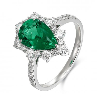 Ruif Jewelry Classic Design PT950 Platinum Ring 2.055ct Lab Grown Emerald and 0.84ct Lab Grown Diamond Ring Gemstone Jewelry