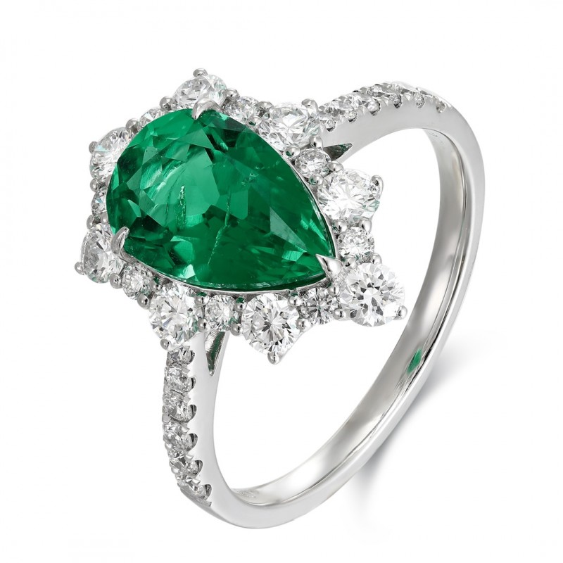 Ruif Jewelry Classic Design PT950 Platinum Ring 2.055ct Lab Grown Emerald and 0.84ct Lab Grown Diamond Ring Gemstone Jewelry