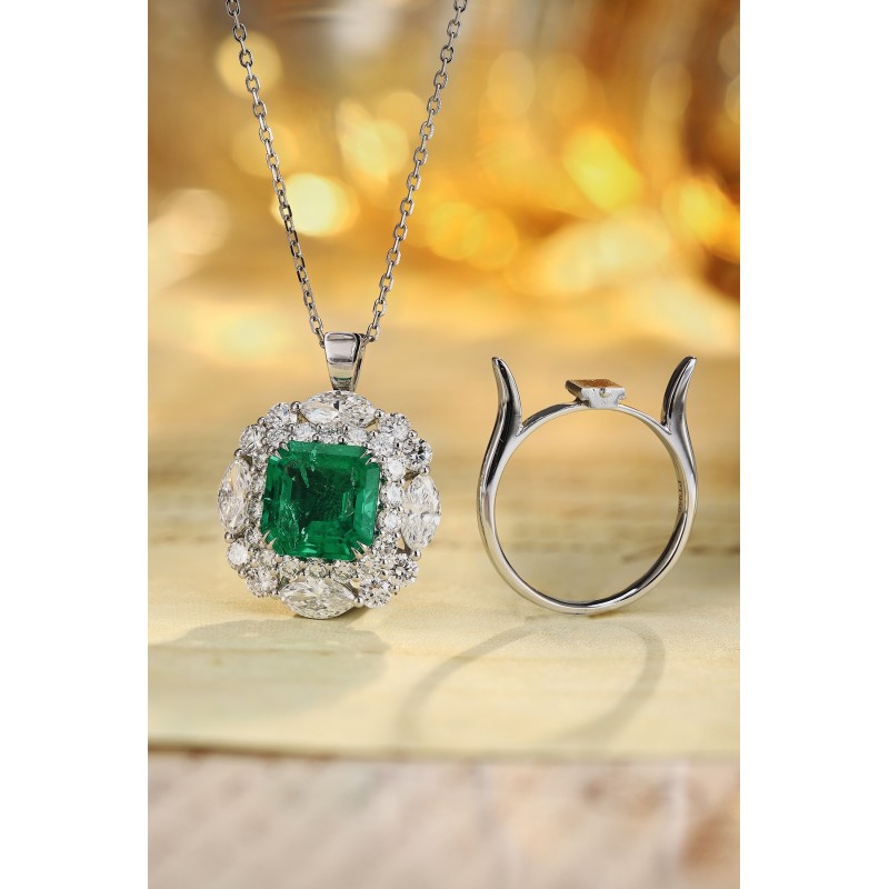 Ruif Jewelry Classic Design PT950 Platinum Ring 3.41ct Lab Grown Emerald and 2.708ct Lab Grown Diamond Ring Gemstone Jewelry