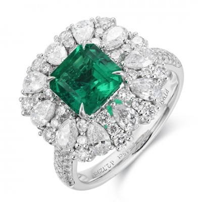 Ruif Jewelry Classic Design PT950 Platinum Ring 1.55ct Lab Grown Emerald and 1.714ct Lab Grown Diamond Ring Gemstone Jewelry