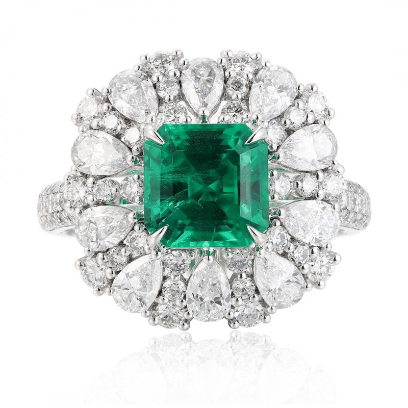 Ruif Jewelry Classic Design PT950 Platinum Ring 1.55ct Lab Grown Emerald and 1.714ct Lab Grown Diamond Ring Gemstone Jewelry