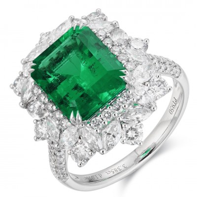 Ruif Jewelry Classic Design PT950 Platinum Ring 3.84ct Lab Grown Emerald and 1.976ct Lab Grown Diamond Ring Gemstone Jewelry