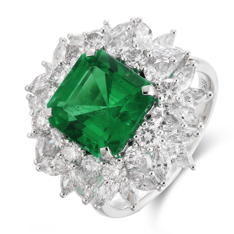 Ruif Jewelry Classic Design PT950 Platinum Ring 3.71ct Lab Grown Emerald and 2.64ct Lab Grown Diamond Ring Gemstone Jewelry