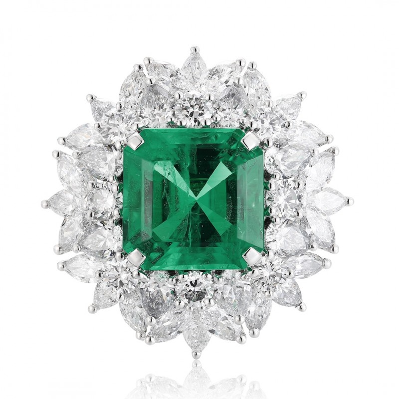 Ruif Jewelry Classic Design PT950 Platinum Ring 3.71ct Lab Grown Emerald and 2.64ct Lab Grown Diamond Ring Gemstone Jewelry